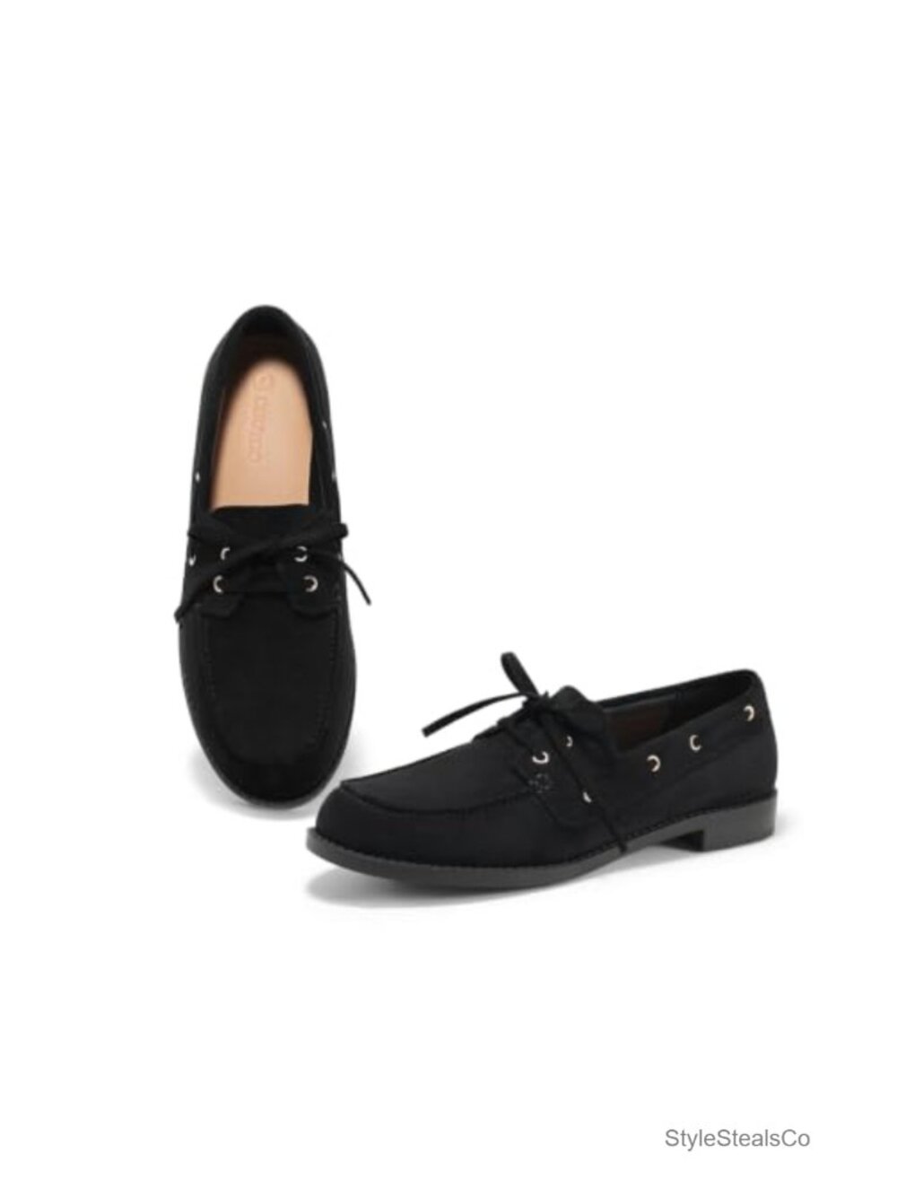 Faux Suede Loafers Slip On Flats Lace Up Closed Toe Boat Shoes